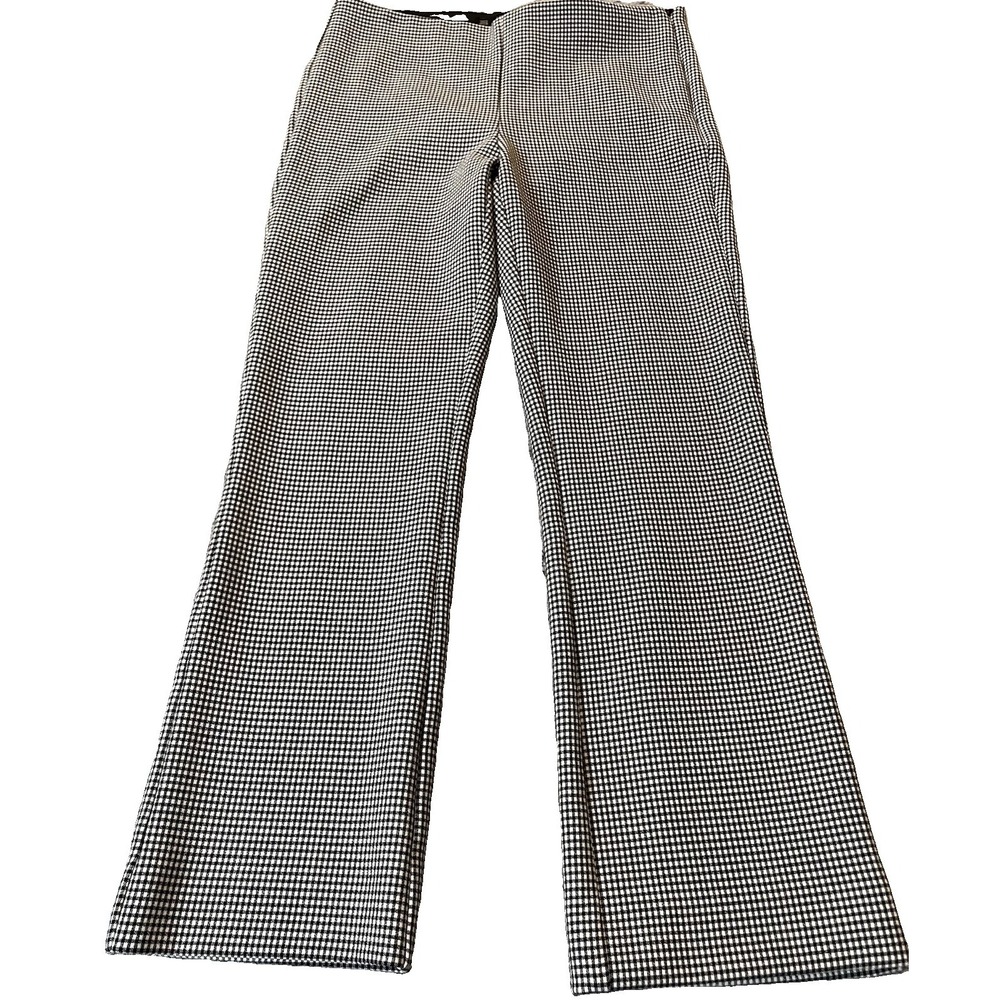 Zara Basic Plaid Slim Fit Pants Sz M Crop Black White Pull On Athleisure Casual